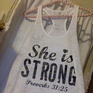 NWOT She is Strong White Tank Top Size L